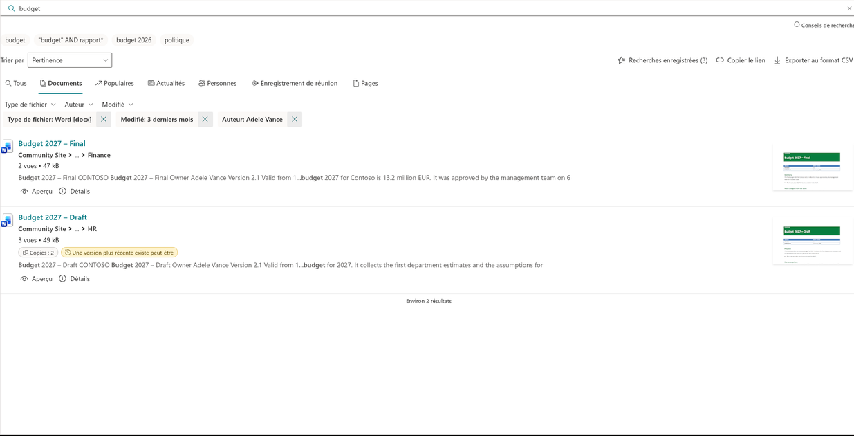 Vitextra Smart Search. Panneau d'affinement