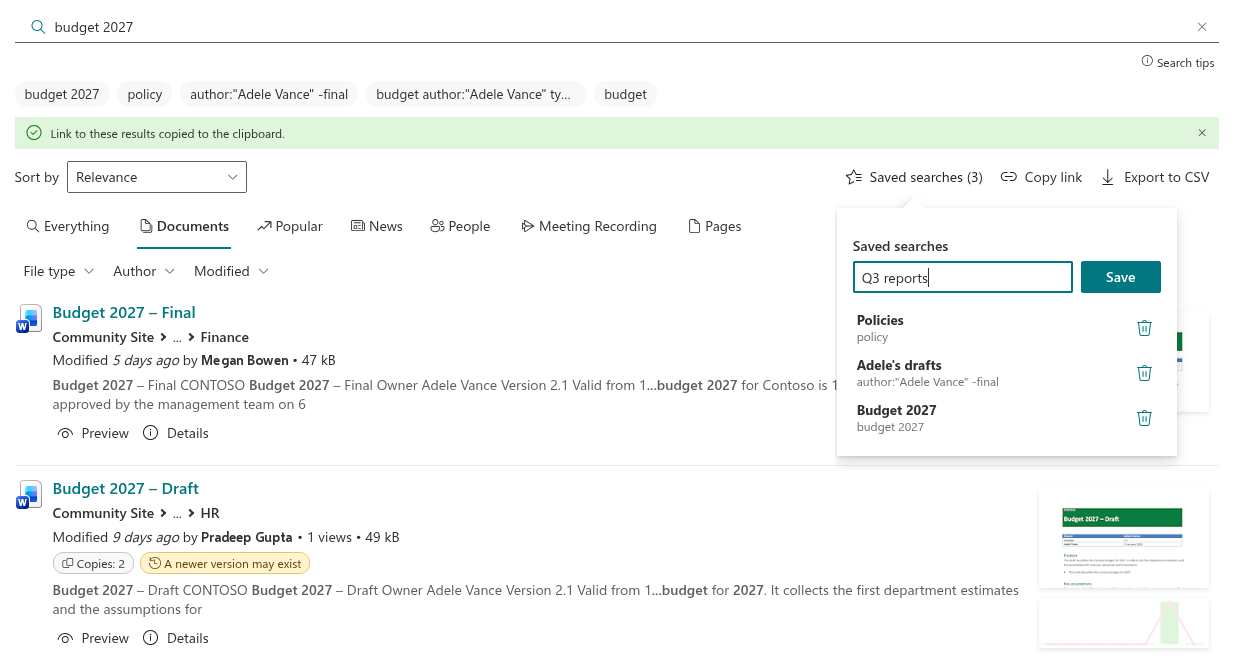 Vitextra Smart Search. Saved Searches and Shareable Links