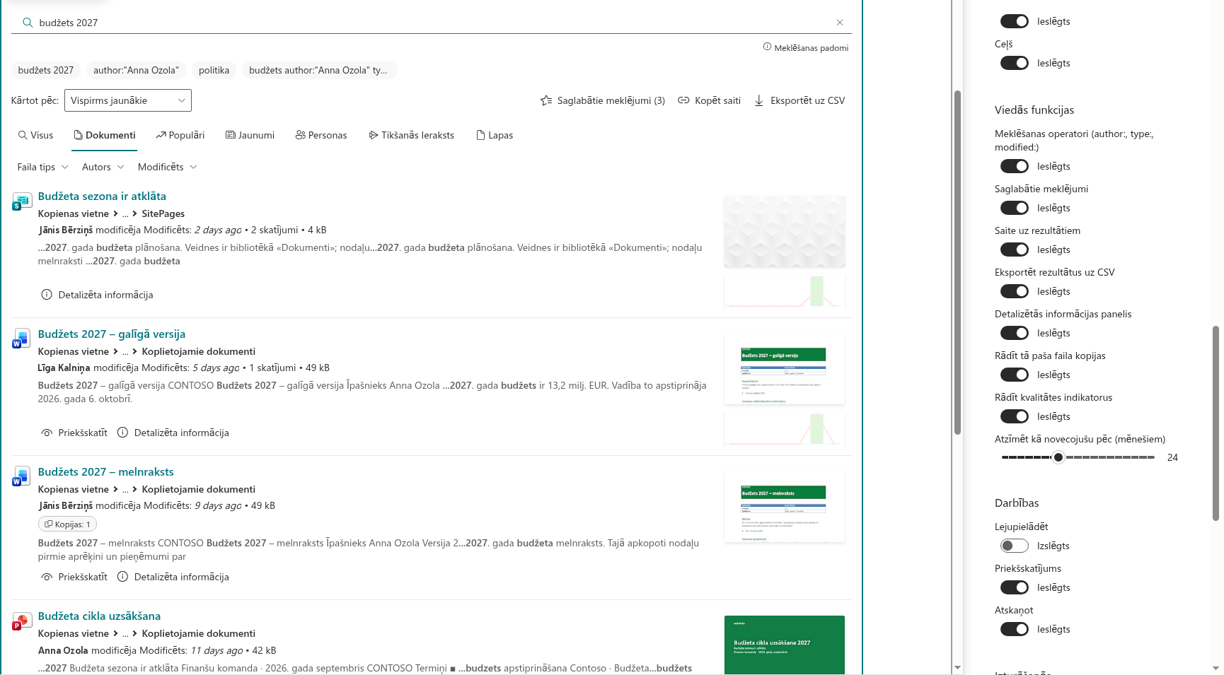 Vitextra Smart Search. Viedo funkciju iestatījumi