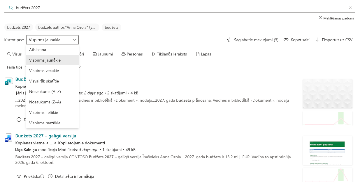 Vitextra Smart Search. Kārtošana